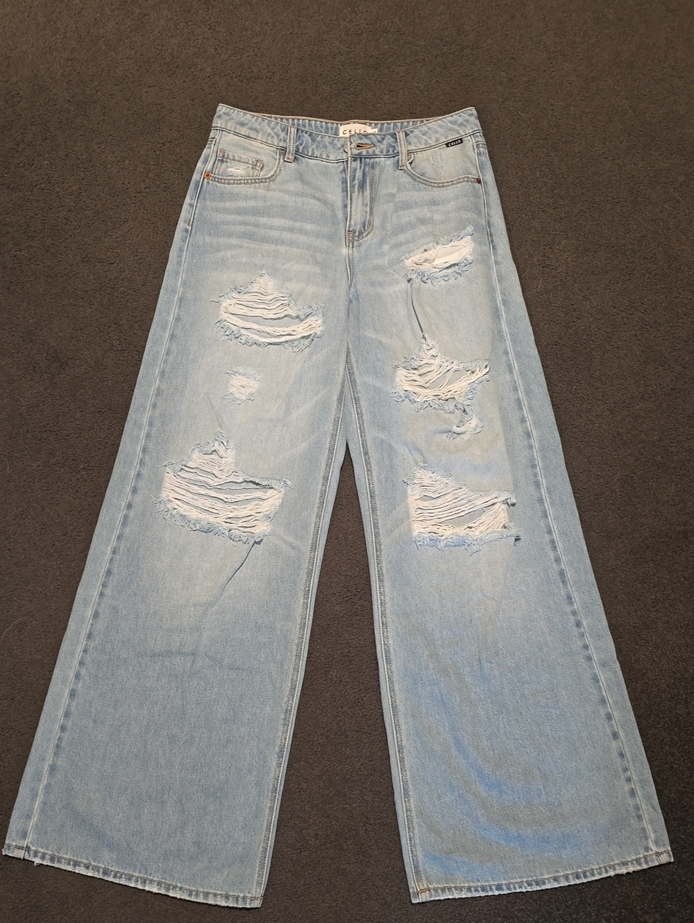 Cello Light Blue Distressed Wide-Leg Jeans